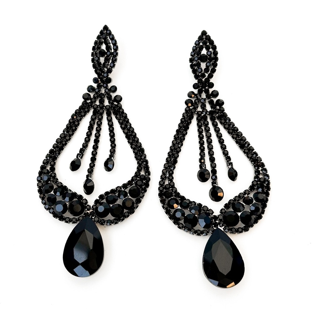 Black Rhinestone Earrings - Picture 3 of 3